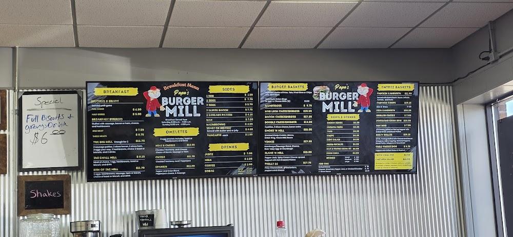 Papa's Burger Mill Menu image 1